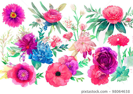 Flower bouquet set watercolor pieces of artwork design 98064638