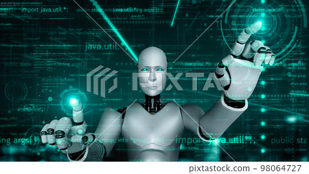 Futuristic robot artificial intelligence huminoid AI programming coding 98064727