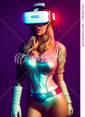 AI generated digital art AI generated image cybergirl in bodysuit and VR headset. AI generated digital art AI generated image cybergirl in bodysuit and VR headset. 98064762
