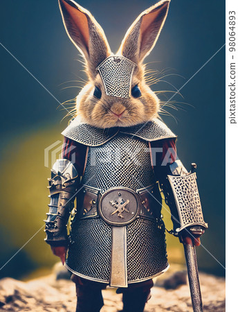 AI generated rabbit knight equipped with armor in digital art AI generated image. AI generated rabbit knight equipped with armor in digital art AI generated image. 98064893