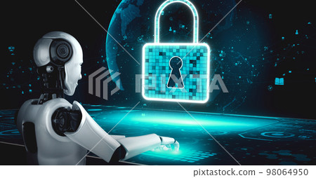 AI robot huminoid uses cloud computing technology to store data on online server 98064950