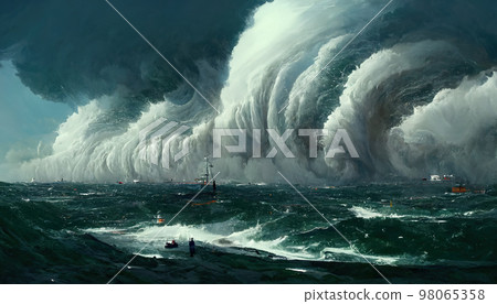 AI generated digital art AI generated image stormy seascape with massive tidal wave AI generated digital art AI generated image stormy seascape with massive tidal wave 98065358