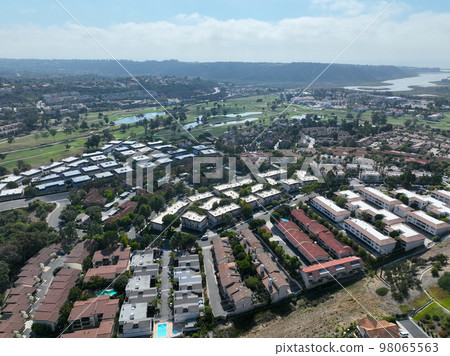 Aerial view of middle class neighborhood in Carlsbad, North County San Diego, Aerial view of middle class neighborhood in Carlsbad, North County San Diego, 98065563