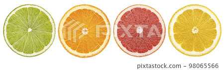 Citrus fruit slices isolated on white background with clipping path 98065566