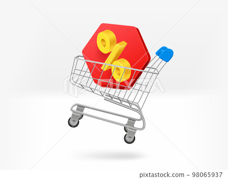Shopping cart with percent sign. 3d vector isolated illustration 98065937