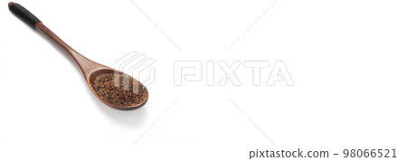 Isolated Himalayan black salt in wooden spoon, Kala Namak, cooling ayurvedic spice Indian Asian cuisine, healthy food. Kiln fired rock salt . White background. Flatly, horizontal plane. Space for text Isolated Himalayan black salt in wooden spoon, Kala Namak, cooling ayurvedic spice Indian Asian cuisine, healthy food. Kiln fired rock salt . White background. Flatly, horizontal plane. Space for text 98066521