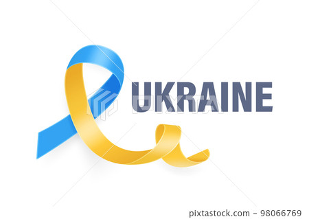 Ukraine Symbol. Anti War Symbol of Peace - Blue and Yellow Silk Ribbon on White Background. Ukranian Flag Colors. Struggle, Protest, Support Ukraine Concept. Vector Illustration 98066769