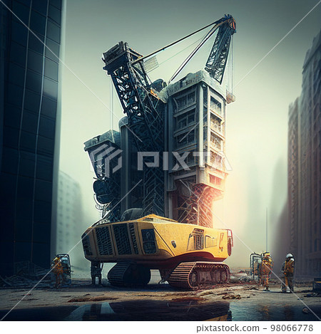 modern crane at a construction skyscraper building futuristic modern crane at a construction skyscraper building futuristic 98066778