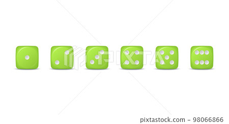 Vector 3d Realistic Green Game Dice Icon Set Closeup Isolated on White Background. Game Cubes for Gambling, Casino Dices From One to Six Dots, Round Edges Vector 3d Realistic Green Game Dice Icon Set Closeup Isolated on White Background. Game Cubes for Gambling, Casino Dices From One to Six Dots, Round Edges 98066866