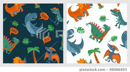 Seamless pattern with dinosaurs. Vector colorful flat icon isolated Seamless pattern with dinosaurs. Vector colorful flat icon isolated 98066893