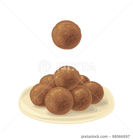 Gulab jamun with chapati. Indian traditional food. Vector color realistic illustration. Isolated on white Gulab jamun with chapati. Indian traditional food. Vector color realistic illustration. Isolated on white 98066897