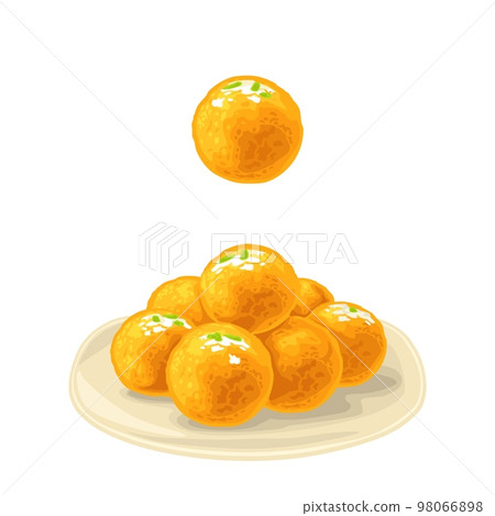 Indian traditional sweets ladoo with chapati. Vector realistic color illustration Indian traditional sweets ladoo with chapati. Vector realistic color illustration 98066898