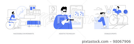 Disabled people in social environment abstract concept vector illustrations. Disabled people in social environment abstract concept vector illustrations. 98067906