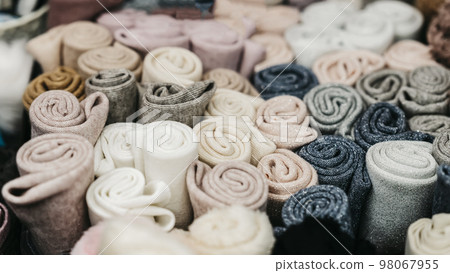 Abstract background of fabric samples, colorful background. Sewing clothes, accessories shop, hobby and haberdashery Abstract background of fabric samples, colorful background. Sewing clothes, accessories shop, hobby and haberdashery 98067955