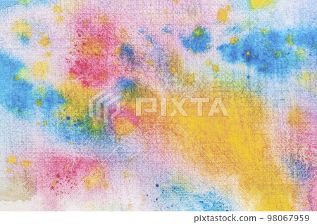 Watercolor abstract background painting with spray, spots, splashes. Hand drawn on paper grain texture 98067959