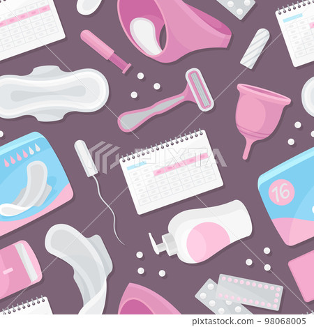 Feminine Hygiene Seamless Pattern with Intimate Sanitary Objects Vector Template 98068005