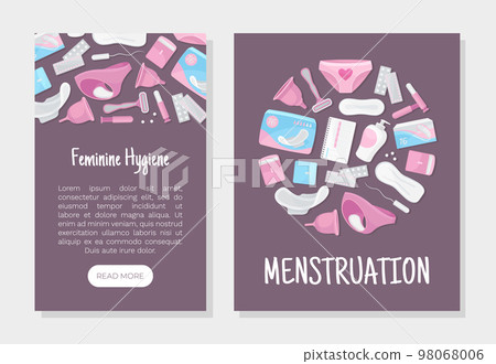 Feminine Hygiene Banner with Intimate Sanitary Objects Vector Template 98068006