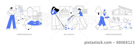 Landscaping service abstract concept vector illustrations. 98068123