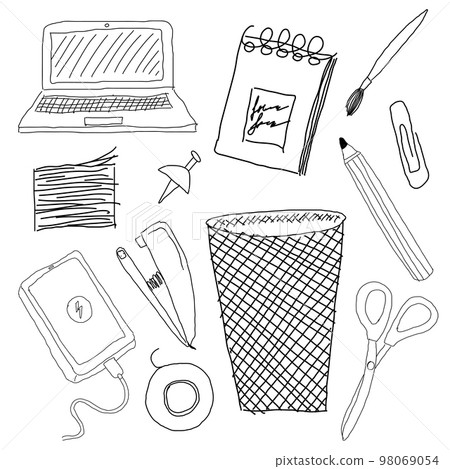 Office supplies in doodle style. black and white 98069054