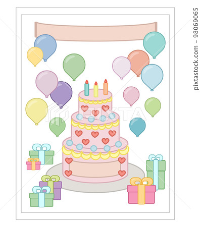 Elements for birthday Cake, balloons, gifts, party 98069065