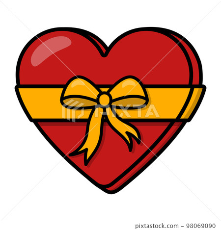 Red gift box of candy in shape heart with bow flat 98069090