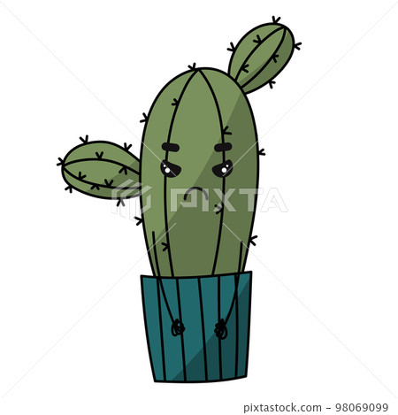 Cute sad cry dried cactus. Vector flat cartoon Cute sad cry dried cactus. Vector flat cartoon 98069099