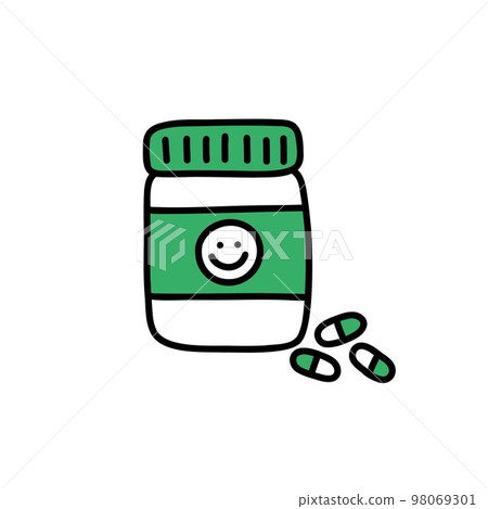 antidepressants doodle icon, vector color line illustration antidepressants doodle icon, vector color line illustration 98069301