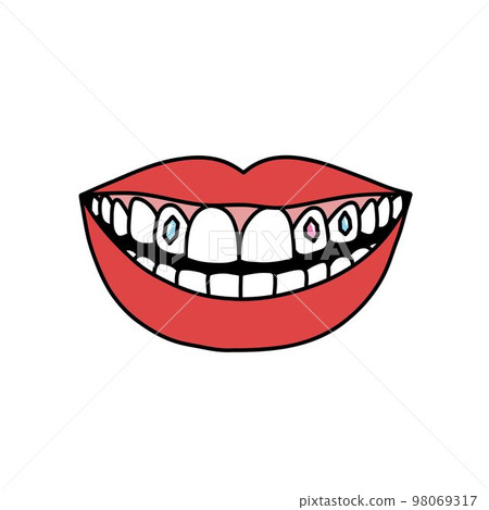 tooth gems doodle icon, vector color line illustration 98069317