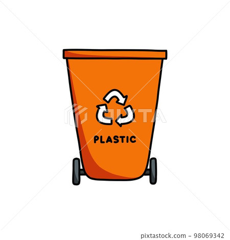 recycle bin container plastic doodle icon, vector color line illustration 98069342