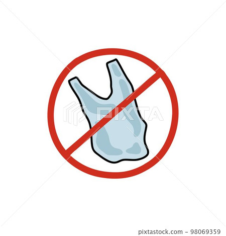 no plastic sign doodle icon, vector color line illustration 98069359