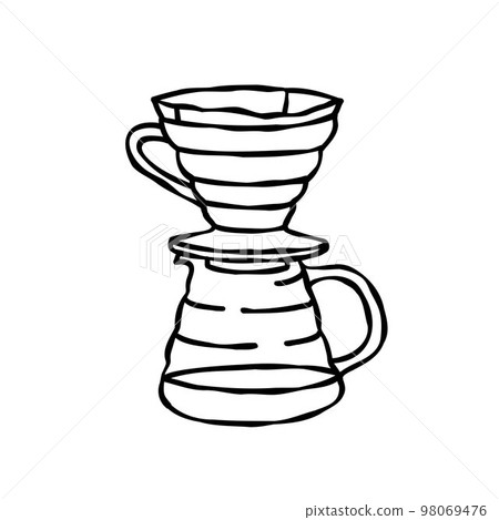 Pour over, V60, coffee maker, alternative coffee brewing method doodle icon, vector hand drawn illustration 98069476