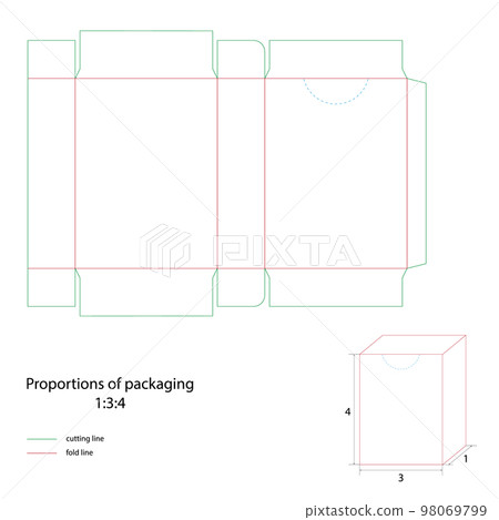 Die-cutting of packaging with cut and fold lines. Vector. Die-cutting of packaging with cut and fold lines. Vector. 98069799