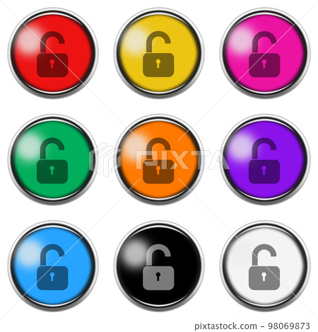 Unlock button icon set isolated on white with clipping path 3d illustration Unlock button icon set isolated on white with clipping path 3d illustration 98069873