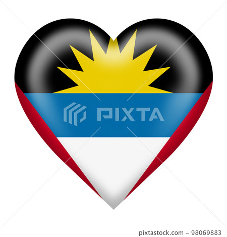 Antigua and Barbuda flag heart button with clipping path 3d illustration 98069883
