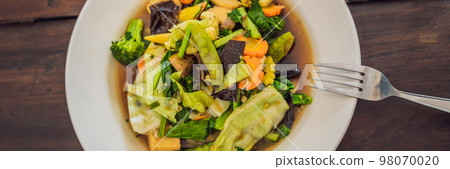 Stewed vegetables with tofu Balinese dish. Lifestyle BANNER, long format 98070020