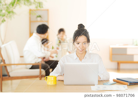 mom and family working at home 98071706