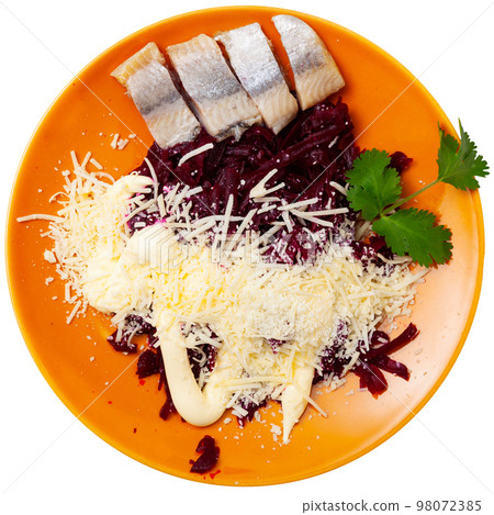 Beetroot served with cheese and pickled mackerel Beetroot served with cheese and pickled mackerel 98072385