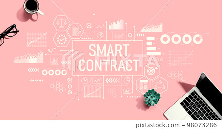 Smart contract theme with laptop computer Smart contract theme with laptop computer 98073286