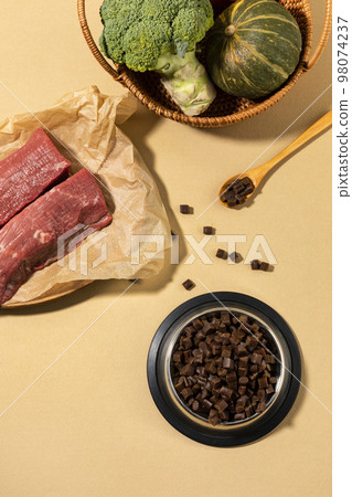 creative concept photo of healthy pet dog food and treats 98074237