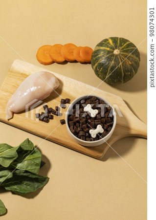 creative concept photo of healthy pet dog food and treats creative concept photo of healthy pet dog food and treats 98074301