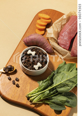 creative concept photo of healthy pet dog food and treats creative concept photo of healthy pet dog food and treats 98074303