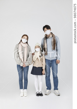 happy Asian Korean family, isolated in white background_weared a milffer and a rabbit headband happy Asian Korean family, isolated in white background_weared a milffer and a rabbit headband 98074875
