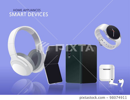 home appliances, devices vector illustration_smart devices, phone, headset, bluetooth earphones 98074911