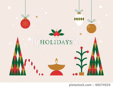 trendy Christmas card frame, background with shapes and colors 98074929