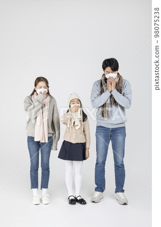 happy Asian Korean family, isolated in white background__in winter fashion, wearing muffler happy Asian Korean family, isolated in white background__in winter fashion, wearing muffler 98075238