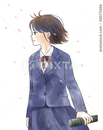畢業典禮穿校服女學生插畫 無背景 98075866