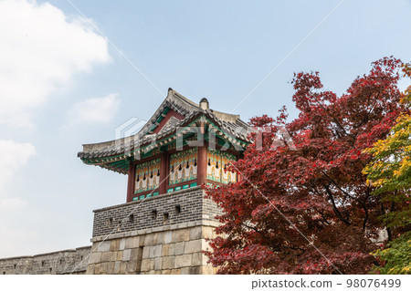 autumn landscape, scenery of Suwon Hwaseong in Korea 98076499
