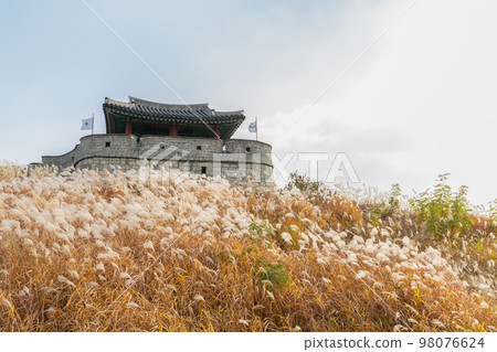 autumn landscape, scenery of Suwon Hwaseong in Korea 98076624