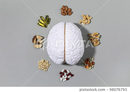 brain health and dementia series_brain miniature and nutritional supplement, nuts brain health and dementia series_brain miniature and nutritional supplement, nuts 98076793