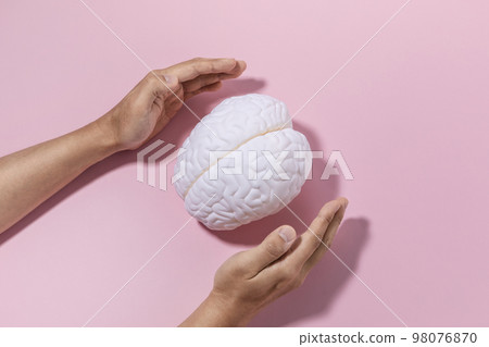 brain health and dementia series_a hand that protects the brain miniature brain health and dementia series_a hand that protects the brain miniature 98076870